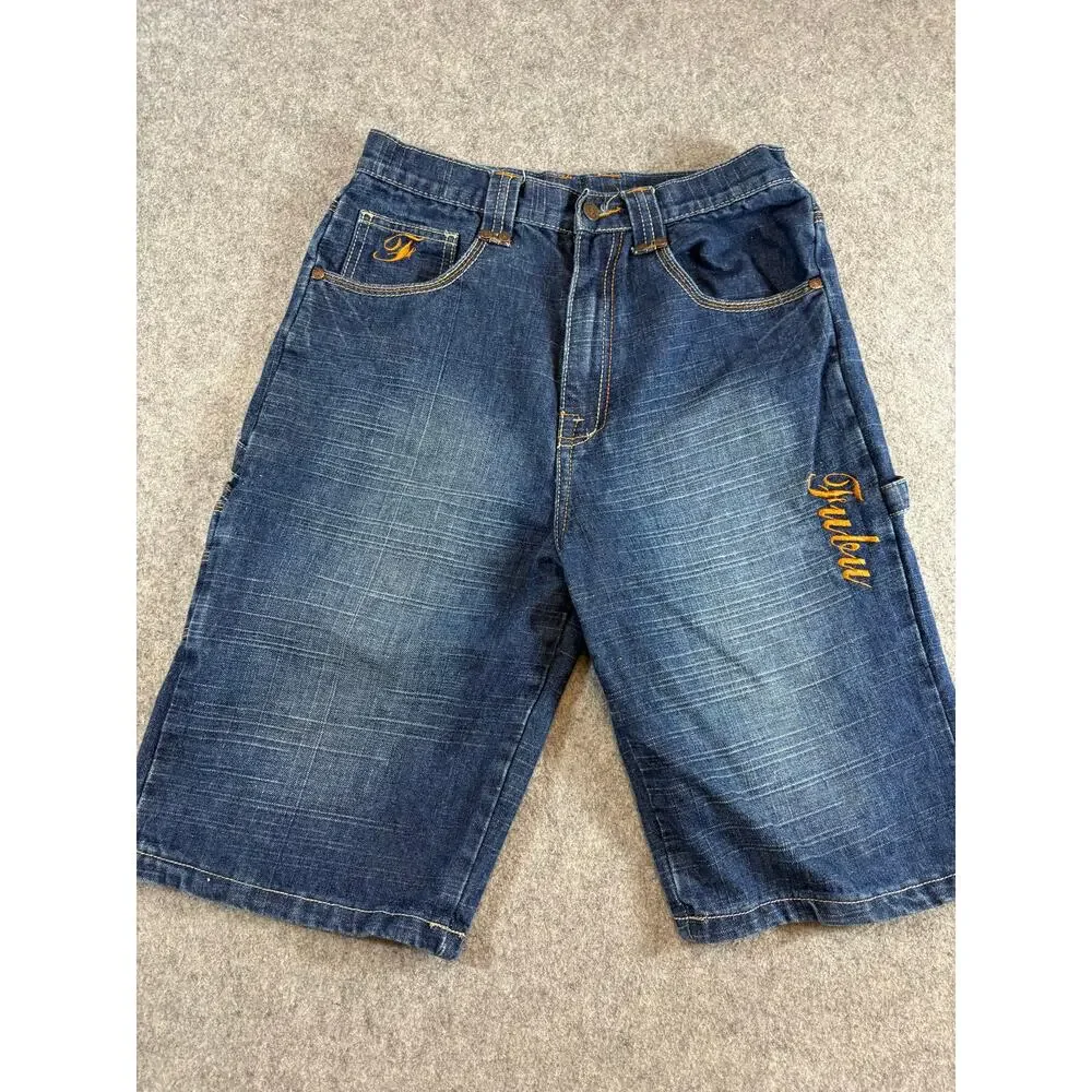FUBU Carpenter Denim Shorts Mens Blue Hiphop Jorts Skateboarding Baggy Y2K 30 - Picture 6 of 9
